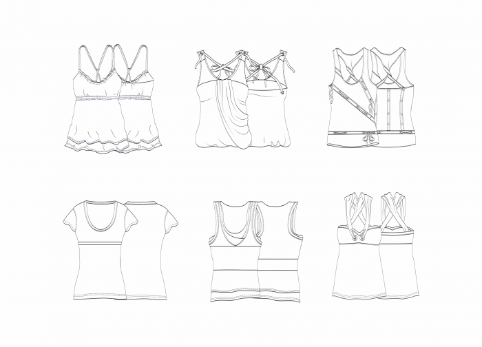 girlish t-shirts pattern  in out lines 