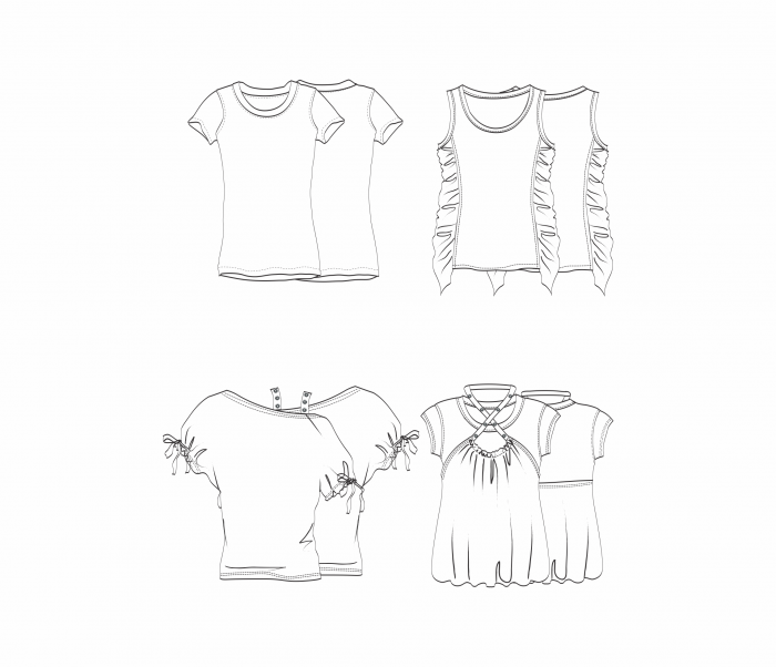 girlish t-shirts pattern  in out lines 