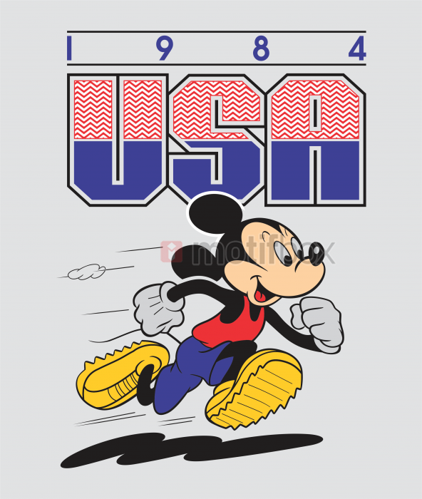  1984 usa running mickey mouse t-shirt design